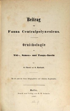Beitrag zur Fauna Centralpolynesiens : Ornithologie d. Viti-, Samoa- und Tonga-Inseln