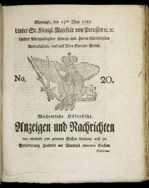 No. 20. Montags, den 13ten May 1782