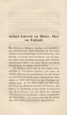 Gebhard Leberecht von Blücher, Fürst von Wahlstadt