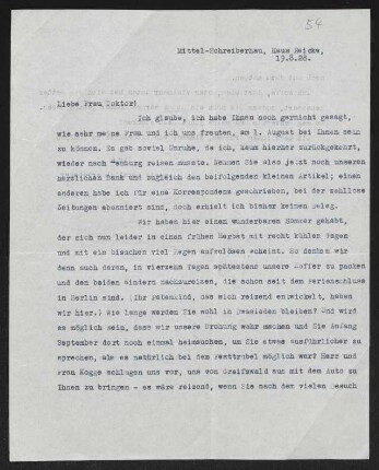 Brief von Hans von Hülsen an Margarete Hauptmann