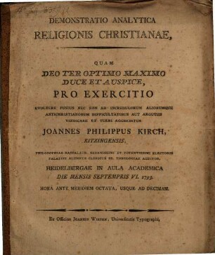 Demonstratio analytica religionis christianae