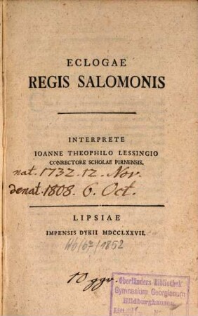 Eclogae regis Salomonis. 1. (1838)