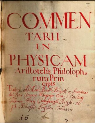 Gregorii Wibmperger Cremisani commentarii in libros Physicorum Aristotelis - BSB Clm 27829