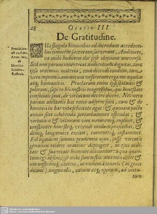 Oratio III. De Gratitudine