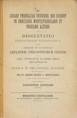 De Lucani Pharsaliae versibus, qui desunt in codicibus Montepessulano et Vossiano altero