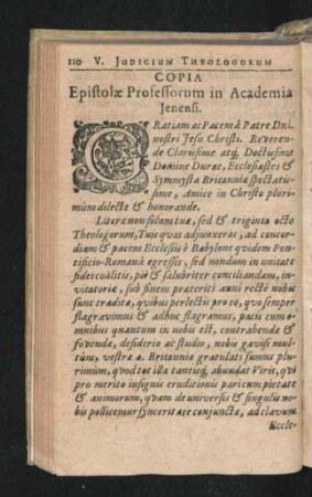 Copia Epistola Prosessorum in Academia Jenensi.