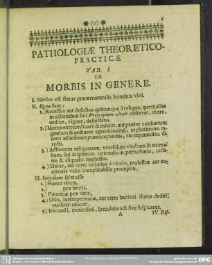 Tab. I. De Morbis In Genere
