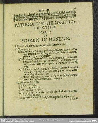 Tab. I. De Morbis In Genere