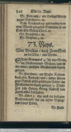 73. Reys. Von Breßlau, nach Franckfurt an der Oder, und Berlin