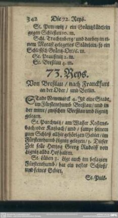 73. Reys. Von Breßlau, nach Franckfurt an der Oder, und Berlin