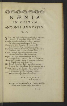 Naenia in obitum antonii Augustini