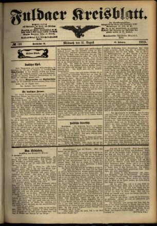 Erste Ausgabe vom Mittwoch, den 31. August 1910.