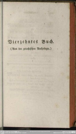 Vierzehntes Buch. (Aus der griechischen Anthologie)