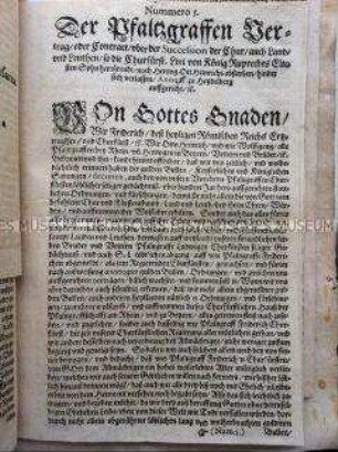 Druck des Heidelberger Sukzessionsvertrages von 1553