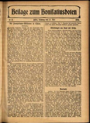Zweite Ausgabe vom Sonntag, den 22. Mai 1904.