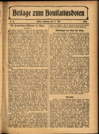 Zweite Ausgabe vom Sonntag, den 22. Mai 1904.