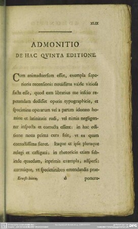 Admonitio De Hac Quinta Editione