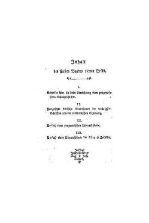 Inhalt des fünften Bandes vierten Stüks
