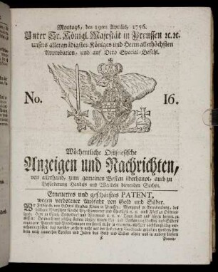 No. 16. Montags, den 19ten Aprilis, 1756.