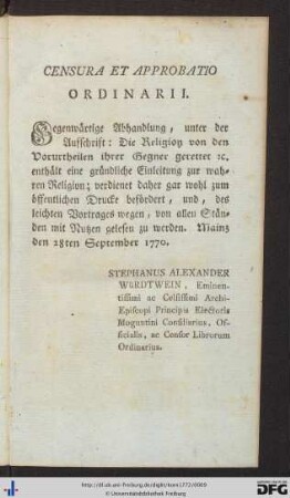 Censura Et Approbatio Ordinarii.