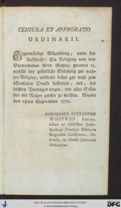 Censura Et Approbatio Ordinarii.