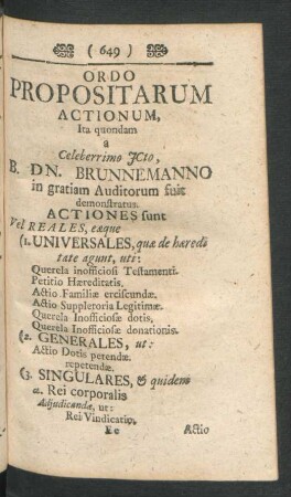 Ordo Propositarum Actionum, ...
