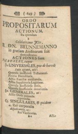Ordo Propositarum Actionum, ...