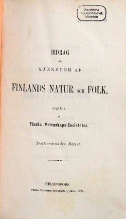 Bidrag till kännedom av Finlands natur och folk, 32. 1879