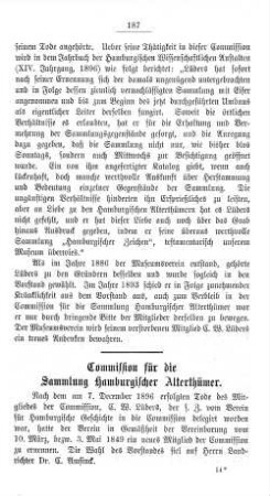 Commission für die Sammlung Hamburgischer Alterthümer.