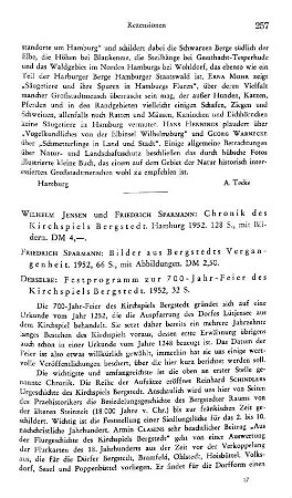 Jensen, Wilhelm ; Sparmann, Friedrich :: Chronik des Kirchspiels Bergstedt : Hamburg, 1952