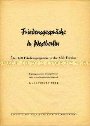 Propagandaschrift der SED über ihr Wirken in einem Westberliner Betrieb
