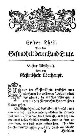 Erster Abschnitt. Von der Gesundheit überhaupt