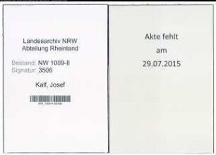 Entnazifizierung Josef Kalf , geb. 18.03.1892 (Geschaeftsfuehrer)