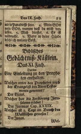 Das XI. Fach. Darinn Eine Einleitung zu den Propheten enthalten