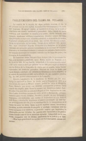 Fallecimiento del Illmo. Sr. Velasco