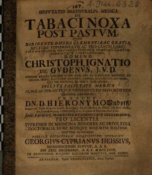 Dispvtatio Inavgvralis Medica De Tabaci Noxa Post Pastvm