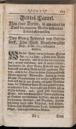1694. Von Georg Friderich von Hohendorff, Churfürstl. Brandenburgischen Page, so zu Berlin enthauptet worden.