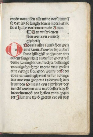 Van unser leven frouwen eyn ynnich ghebeth