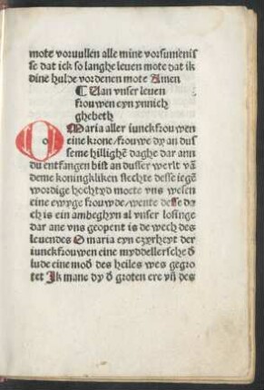 Van unser leven frouwen eyn ynnich ghebeth