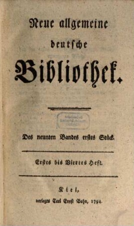 Neue allgemeine deutsche Bibliothek. 9. 1794