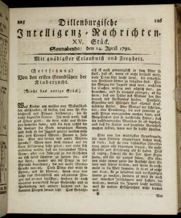 XV. Stück. Sonnabends: den 14. April 1792.