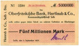 Geldschein / Notgeld, 5 Millionen Mark, 5.9.1923