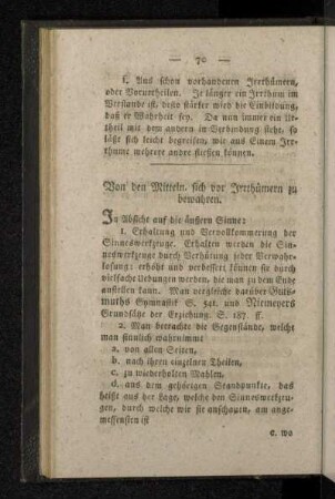 Von den Mitteln sich vor Irrthümern zu bewahren.