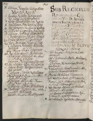 Sommerhalbjahr 1618. Rektorat Johann Georg Sigwart