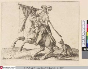 [Ein berittener Trompeter spielt seine Trompete; A Mounted Trumpeter Sounding his Trumpet]