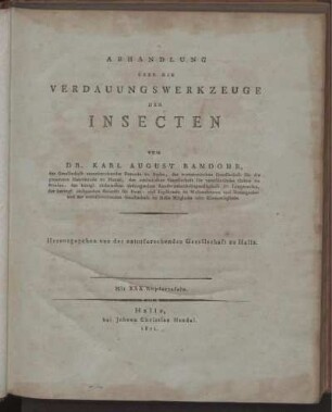 [Bd. 1]: Abhandlungen über die Verdauungswerkzeuge der Insecten. [Bd. 1]