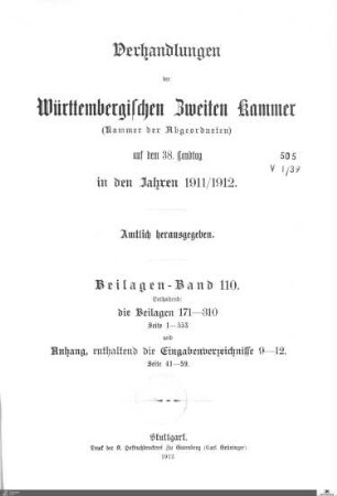 2,122: Landtag Württemberg - Kammer 2, Beilagen 1911-1912, Bd. 4