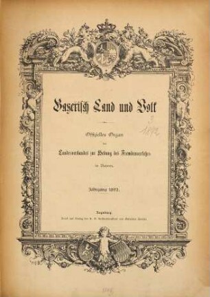 Bayerisch Land und Volk : offizielles Organ des Landesverbandes zur Hebung des Fremdenverkehrs in Bayern. 3. 1892