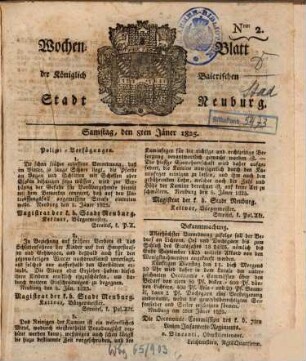 Wochenblatt der Königlich Baierischen Stadt Neuburg. 1825