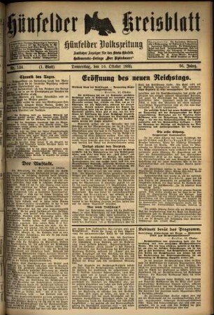 Erste Ausgabe vom Donnerstag, den 16. Oktober 1930.